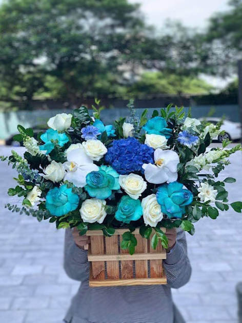 Hoa nhập khẩu Blue White - giỏ hoa tươi lớn nhất việt nam