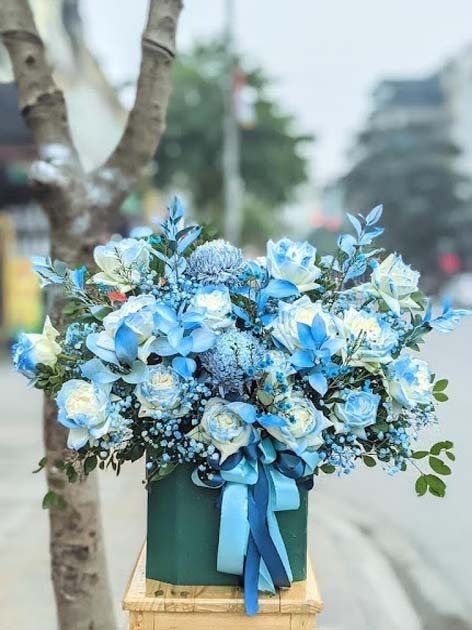 Light Blue - giỏ hoa gỗ
